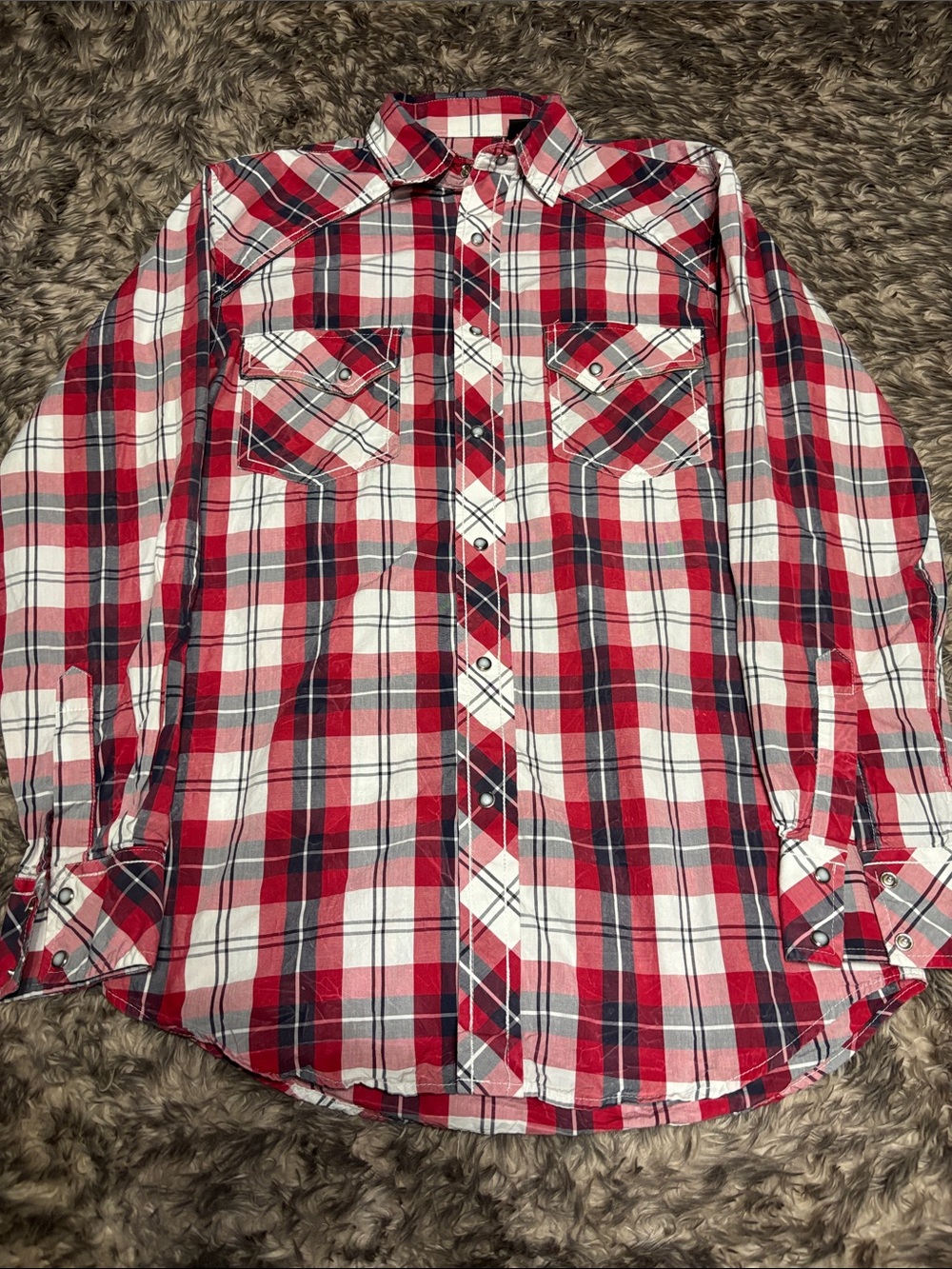 Roper University RU Men's Red Plaid Long-Sleeve Button-Down Shirt